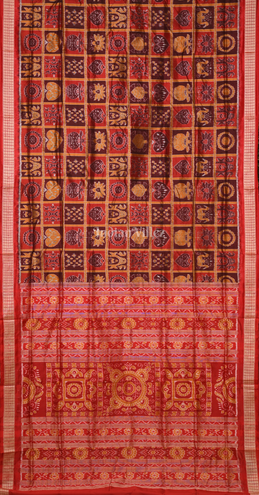 Exclusive Red Coffee Nabakothi Odisha Ikat Sambalpuri Silk Saree