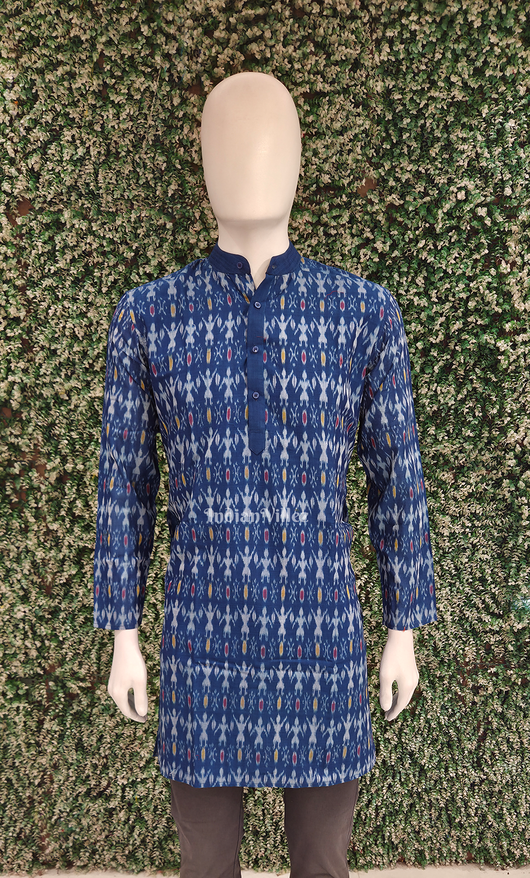 Blue Tribal Theme Odisha Ikat Cotton Kurta for Men 