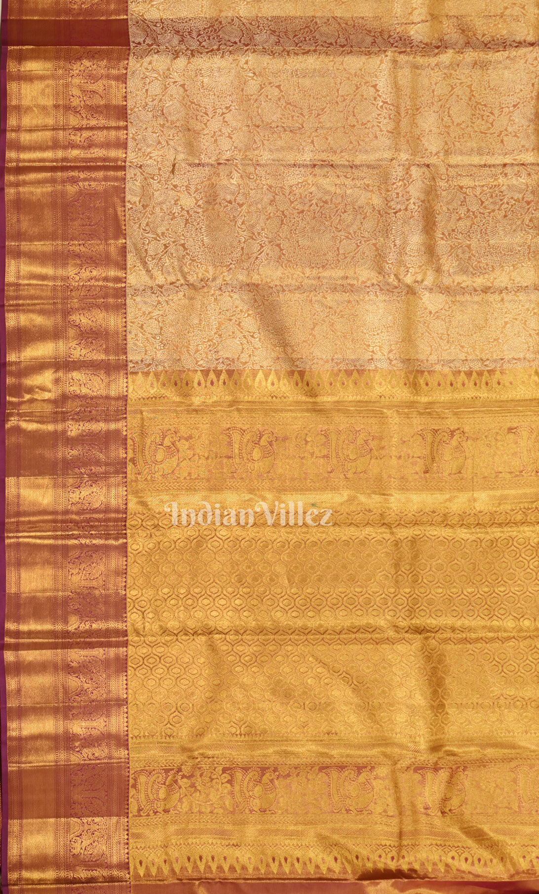 Elegant Golden Floral Brocade Pure Kanjivaram Tissue Silk Saree