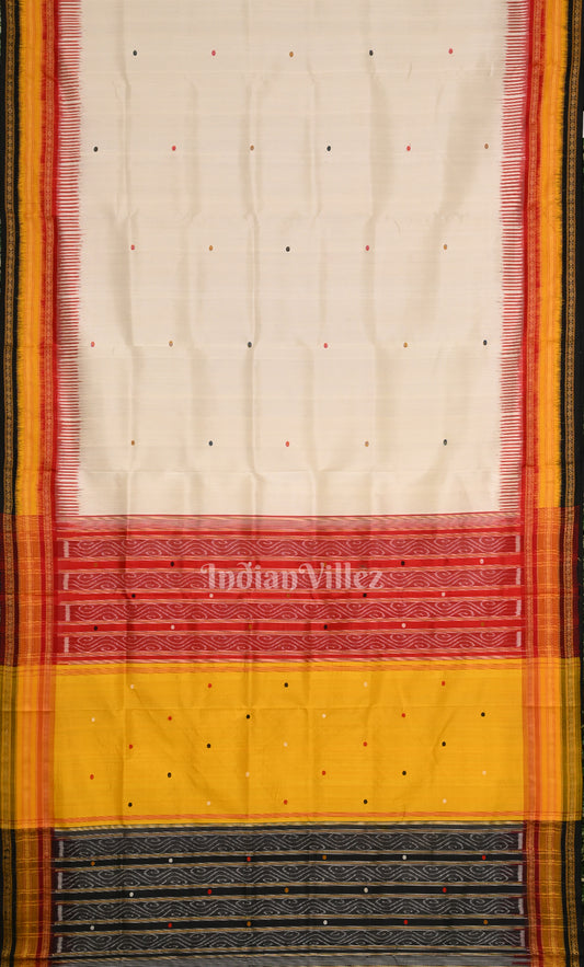 White Red Yellow Black Kathiphera Odisha Ikat Khandua Silk Saree 