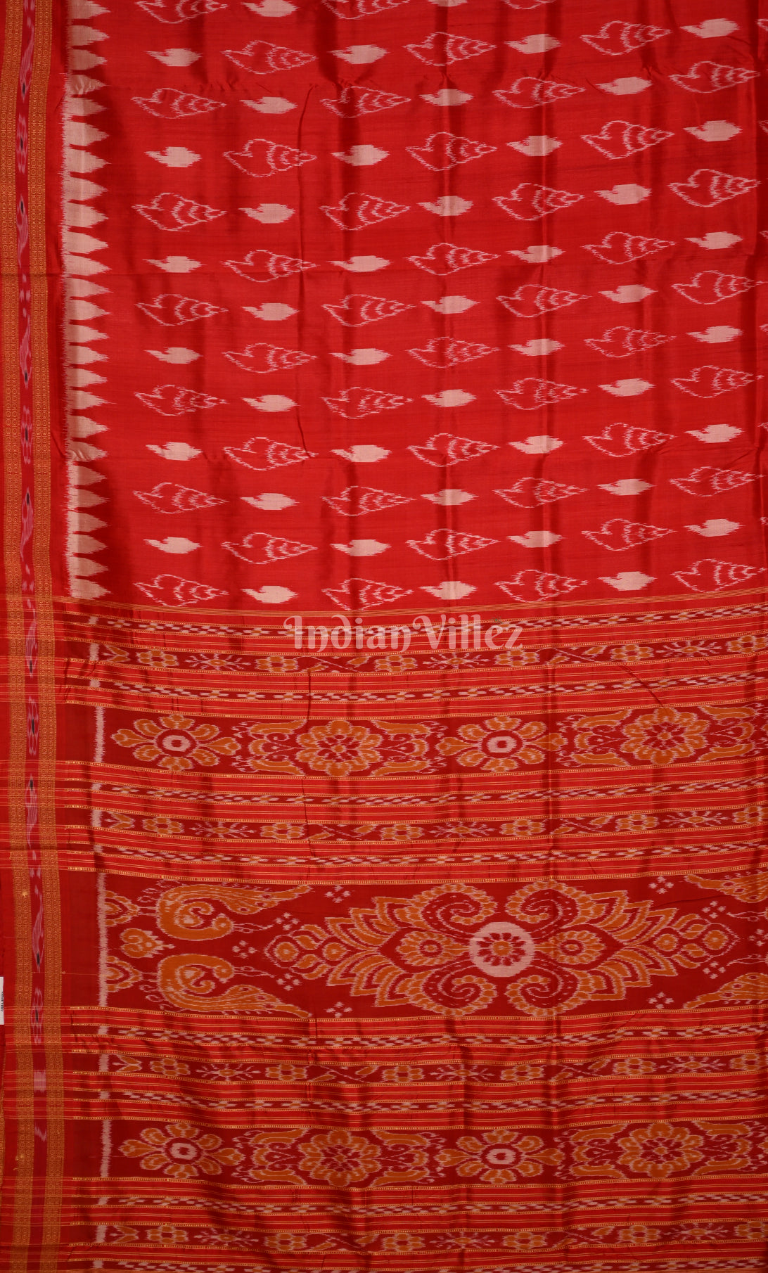 Red Sankha Motif Odisha Ikat Khandua Silk Saree 