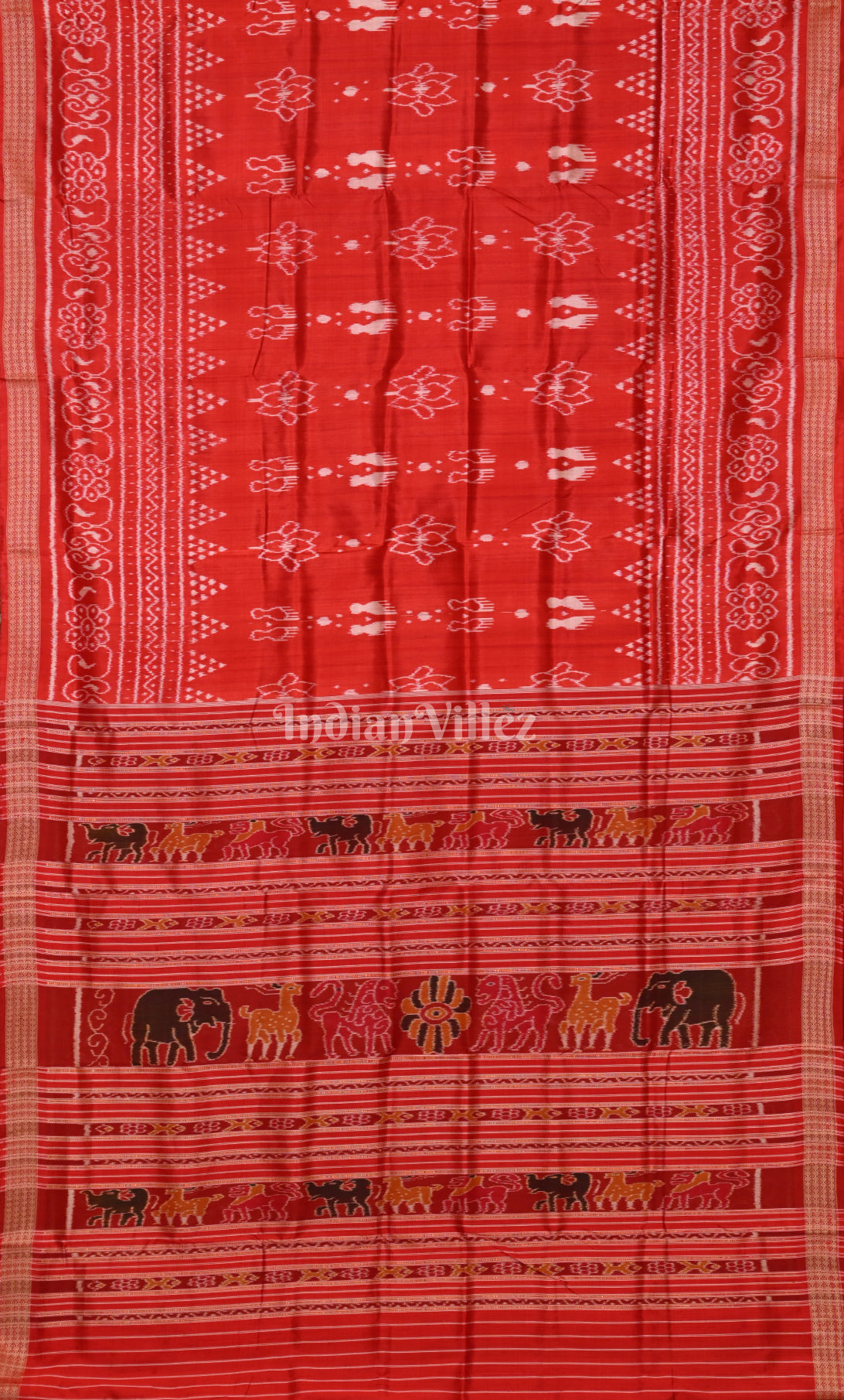 Red Laxmi Pada Jhoti Design Odisha Ikat Khandua Silk Saree 