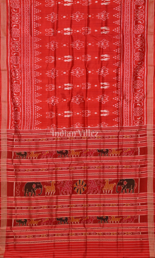Red Laxmi Pada Jhoti Design Odisha Ikat Khandua Silk Saree 