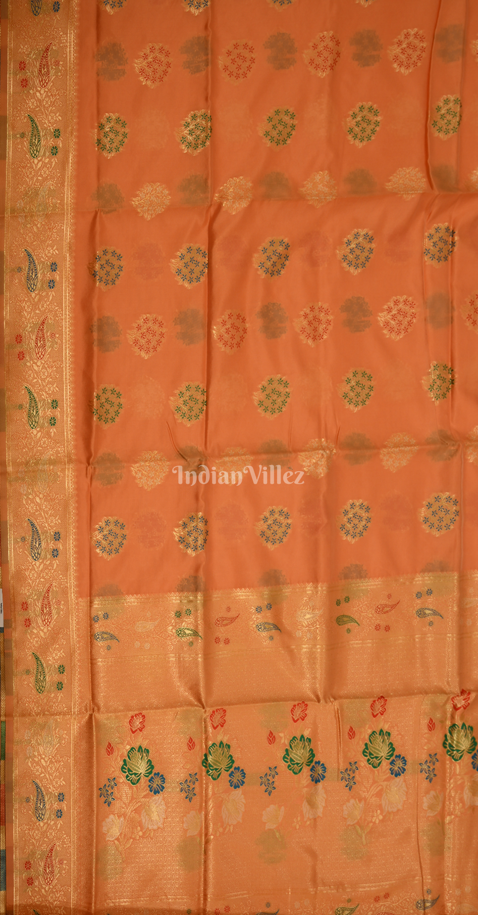 Orange Chanderi Silk Floral Meenakari Banarasi Silk Saree 
