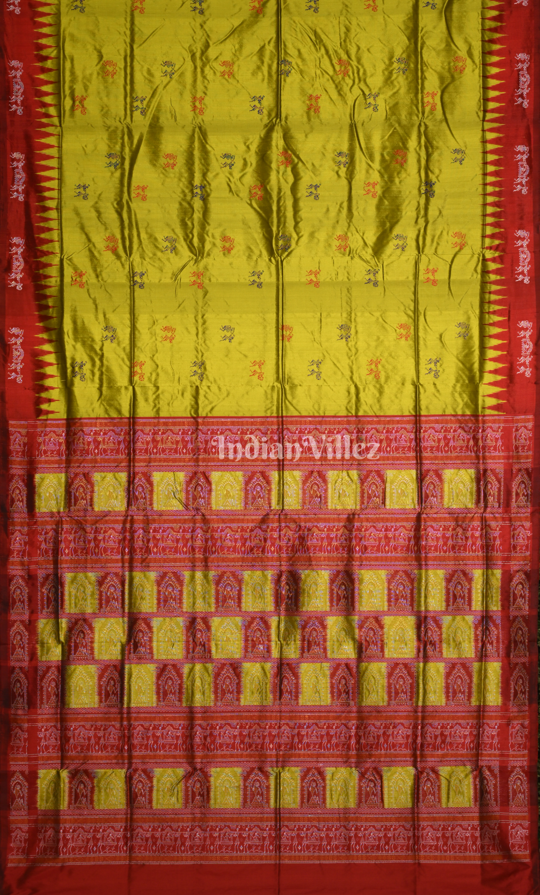 Mehendi Green Red Tribal Doli Sawari Odisha Ikat Bomkai Sambalpuri Silk Saree 