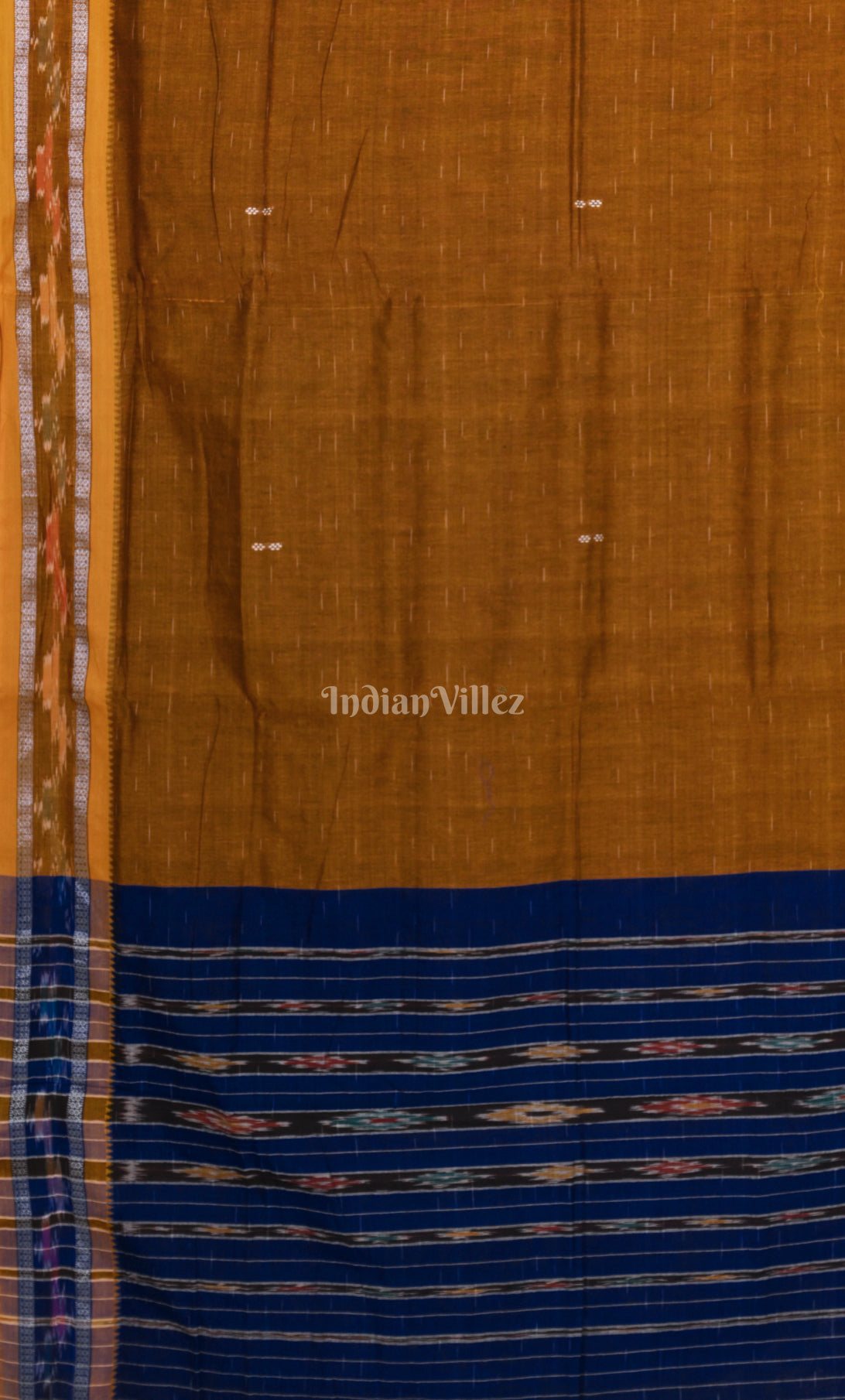  Brown Blue Odisha Ikat Maniabandha Cotton Saree 