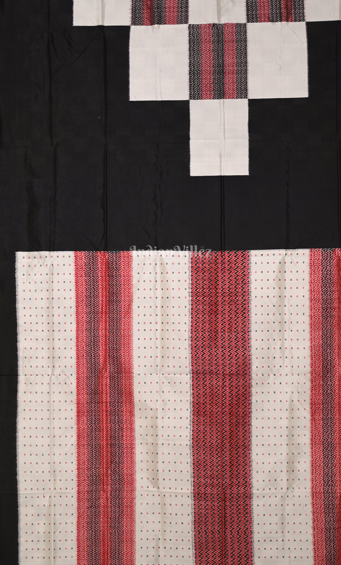 White Black Pasapali Odisha Ikat Contemporary Designer Silk Saree 