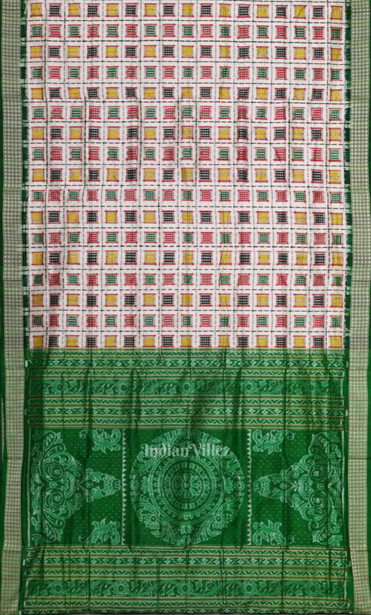 White Green Ashwini Odisha Ikat Sambalpuri Silk Saree