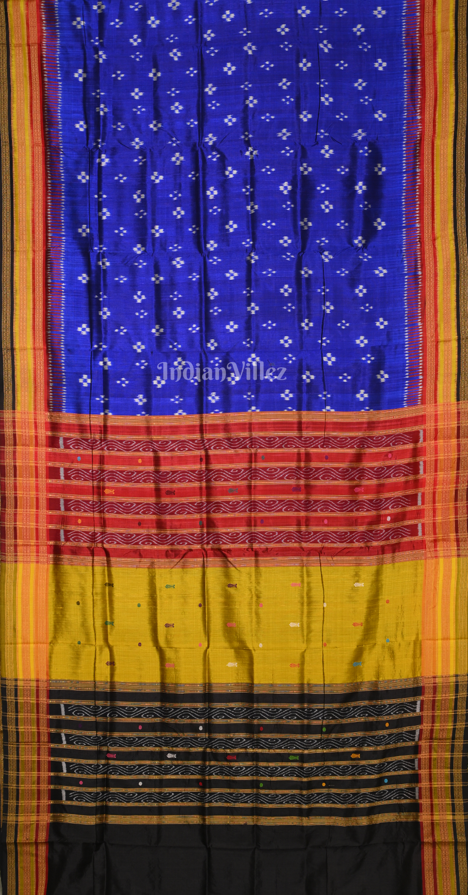 Royal Blue Black Pasapali Kathiphera Odisha Ikat Khandua Silk Saree 