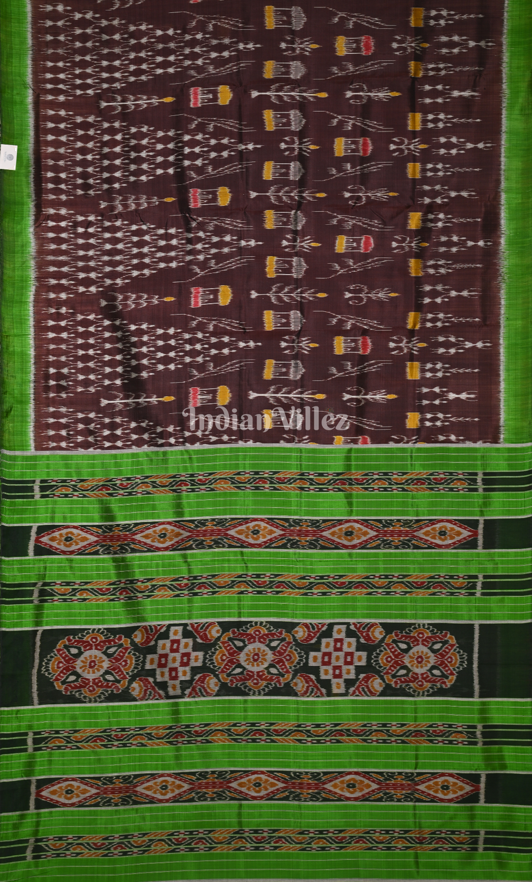 Coffee Green Tribal Theme Odisha Ikat Contemporary Designer Silk Saree
