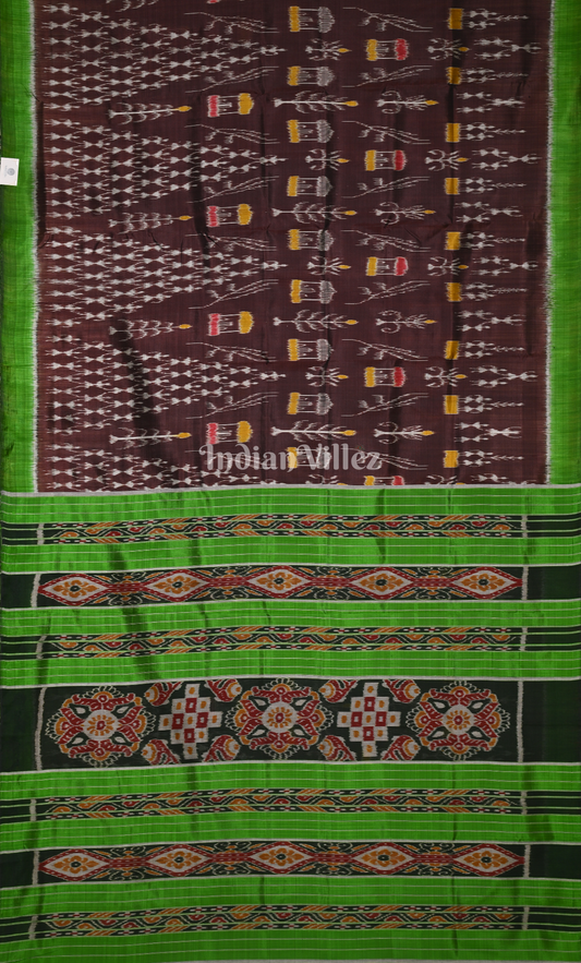 Coffee Green Tribal Theme Odisha Ikat Contemporary Designer Silk Saree