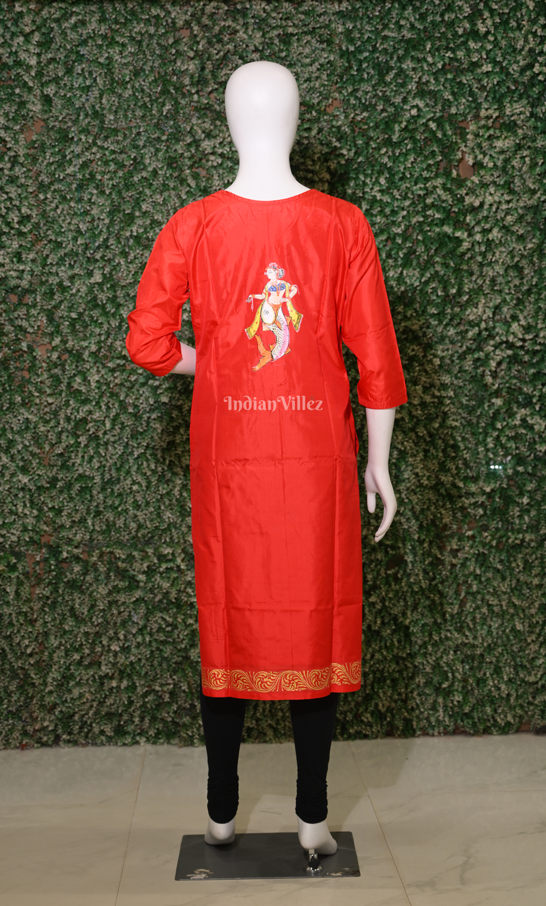 Red Mastya kanya Theme Hand-Painted Pattachitra Kurti 