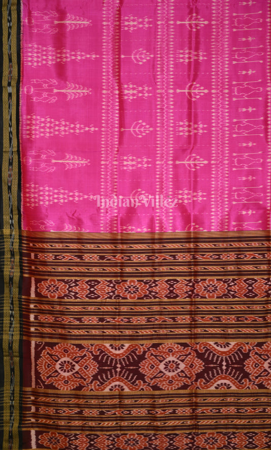 Rani Pink Coffee Tribal Design Odisha  Ikat Khandua Silk saree