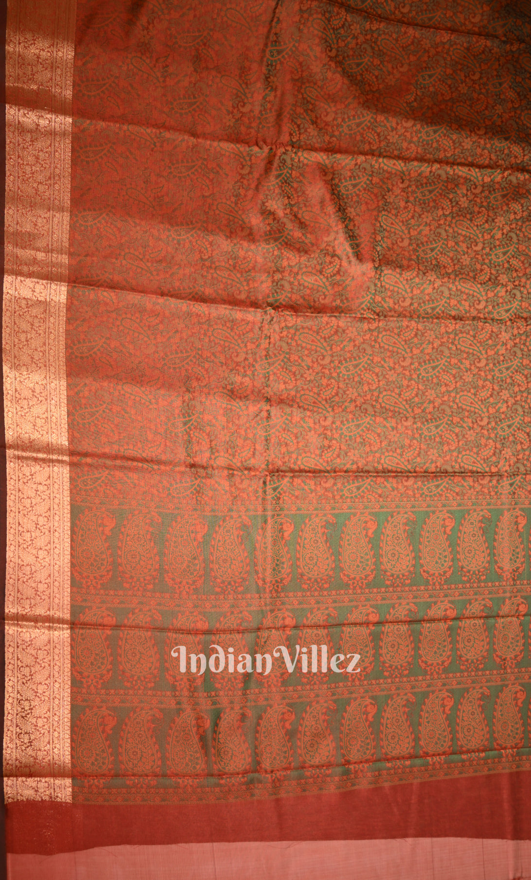 Rust Gold Dual Tone Floral Tanchoi Silk Banrasi Saree 
