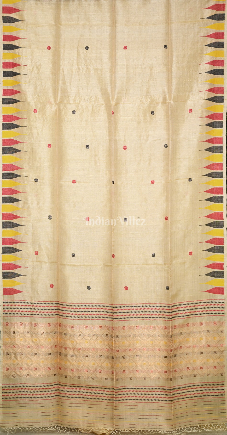 Beige Buti Design Tussar Silk Jamdani Saree 