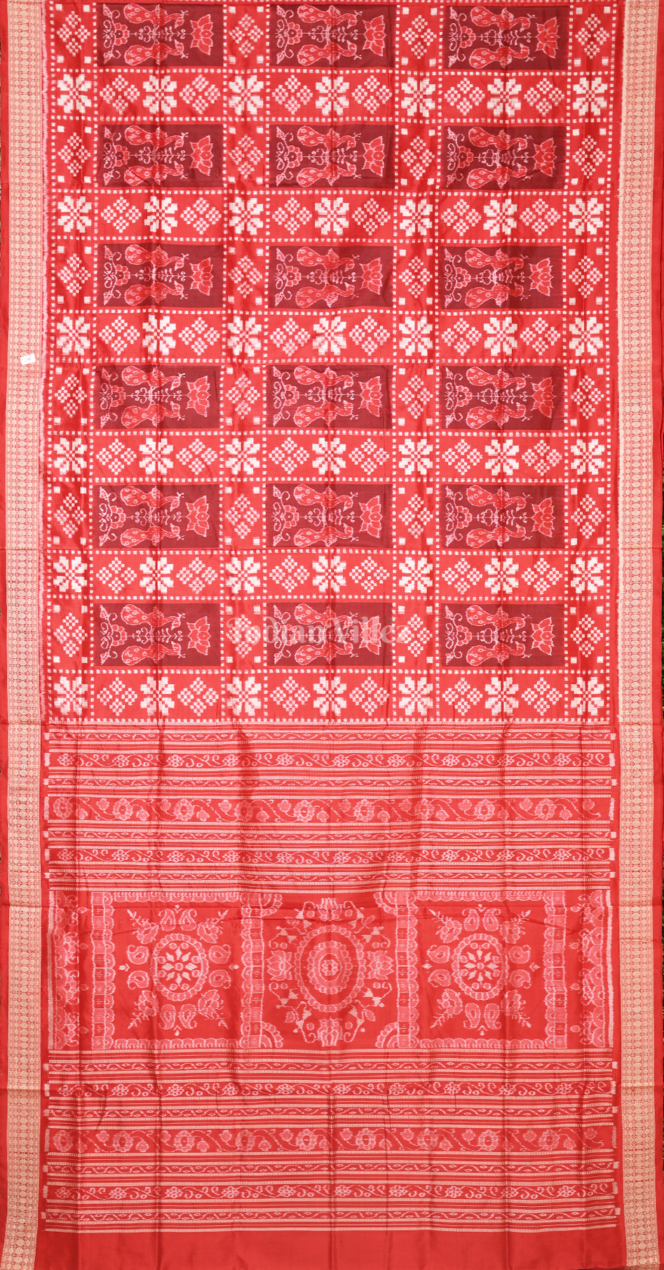 Exclusive Red Box Motif Odisha Ikat Sambalpuri Silk Saree 