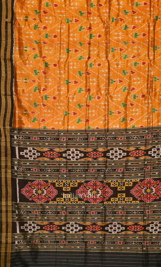 Mustard Yellow Black Tribal Theme Odisha Ikat Khandua Silk Saree