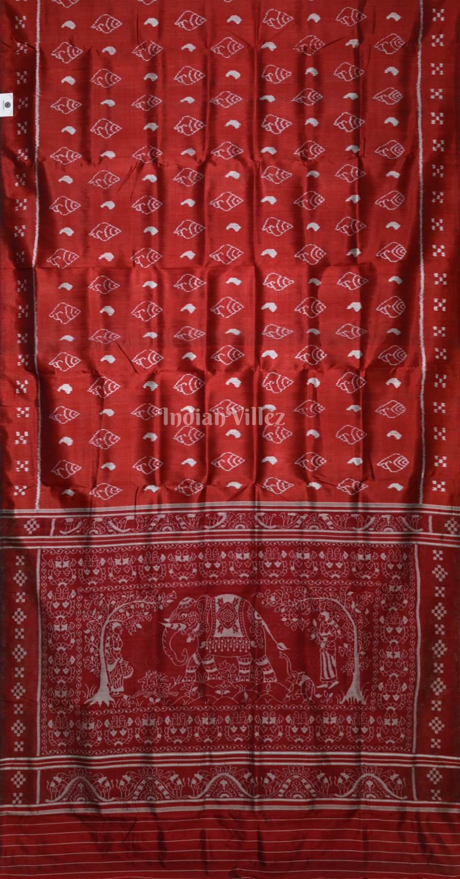 Maroon Sankha Theme Odisha Ikat Contemporary Designer Silk Saree with elephant Anchal