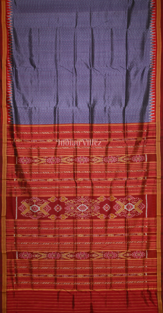 Slate Blue Maroon Stripped Odisha Ikat Khandua Silk Saree