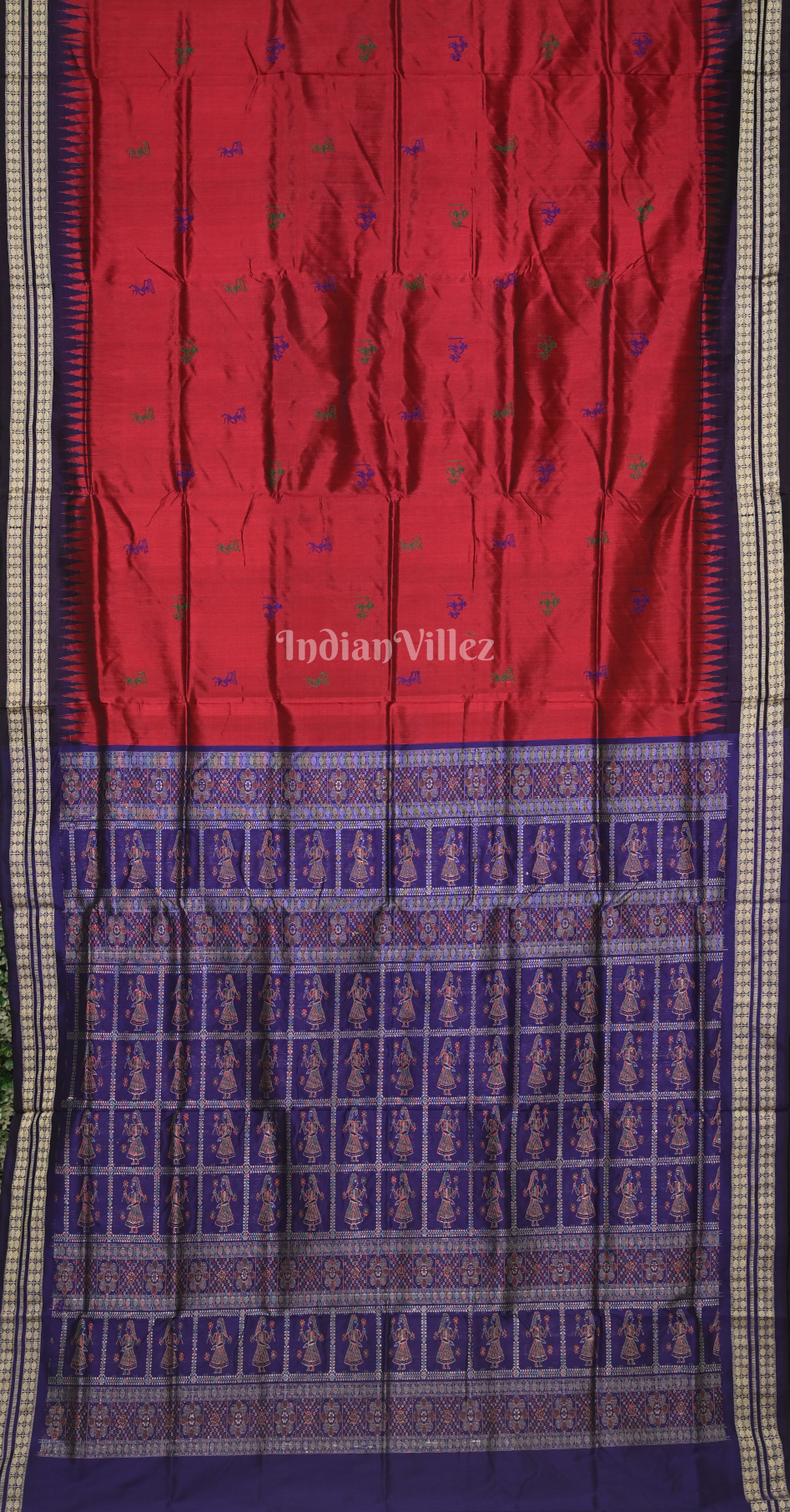 Red Maroon Tribal Doli Sawari Odisha Ikat Bomkai Sambalpuri Silk Saree 