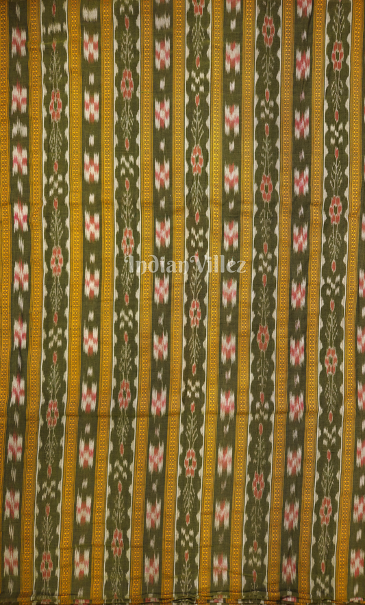 Green Yellow  Pasapali Flower Theme Odisha Ikat Sambalpuri Cotton Fabric