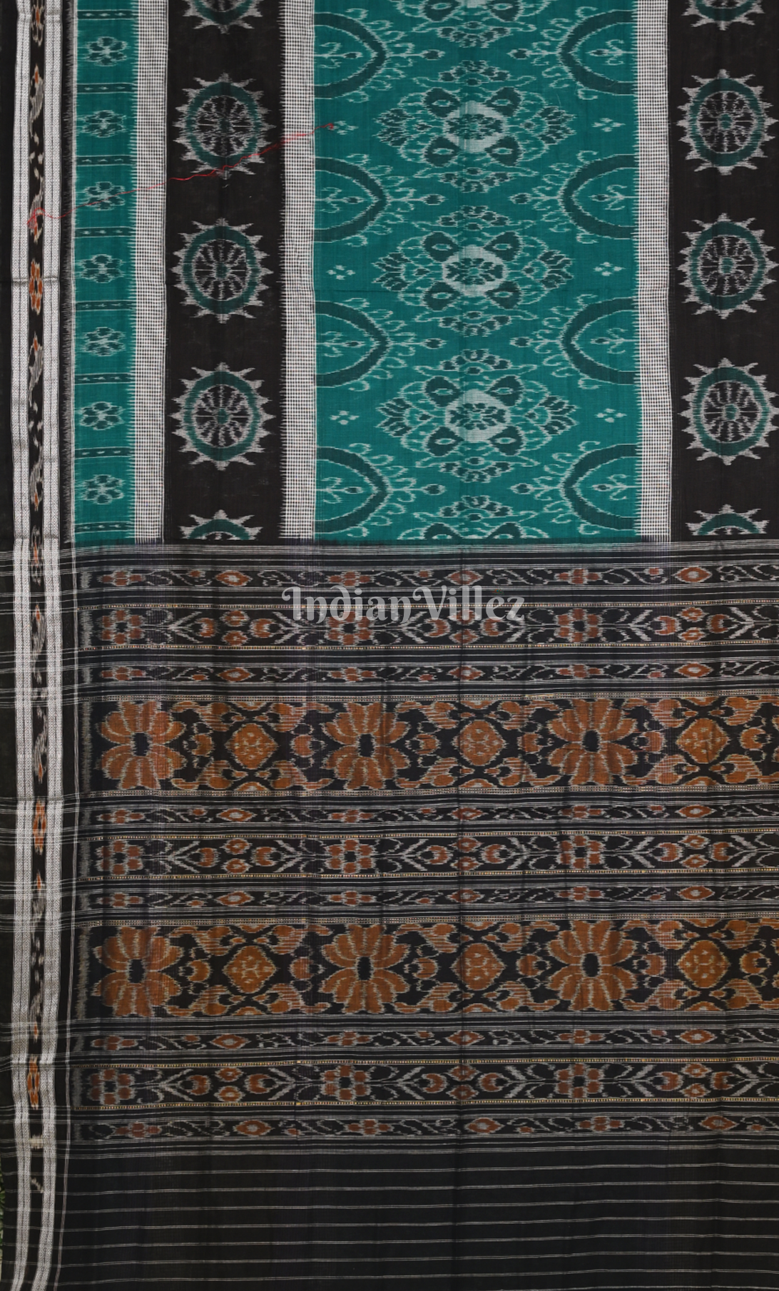 Green Black Pasapali  Triple Layer Odisha Ikat Sambalpuri Cotton Saree