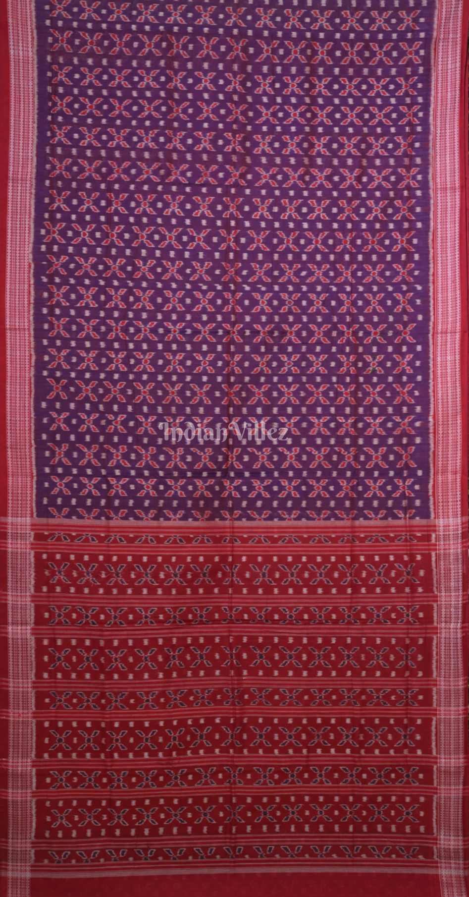 Purple Maroon Telia Rumal Odisha Ikat Sambalpuri Cotton Saree