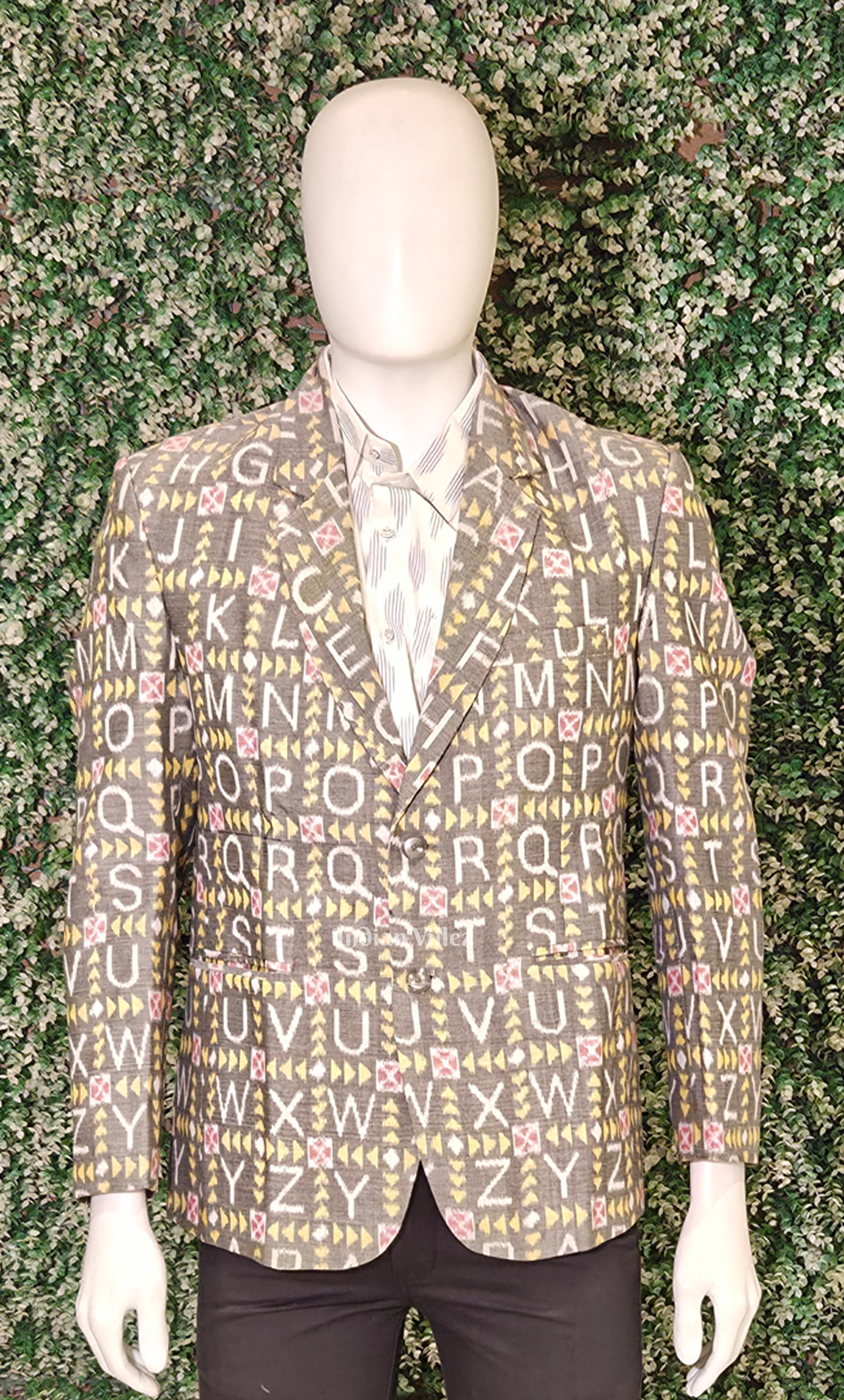  Grey Alphabet Theme Odisha Ikat Men's Designer Blazer 