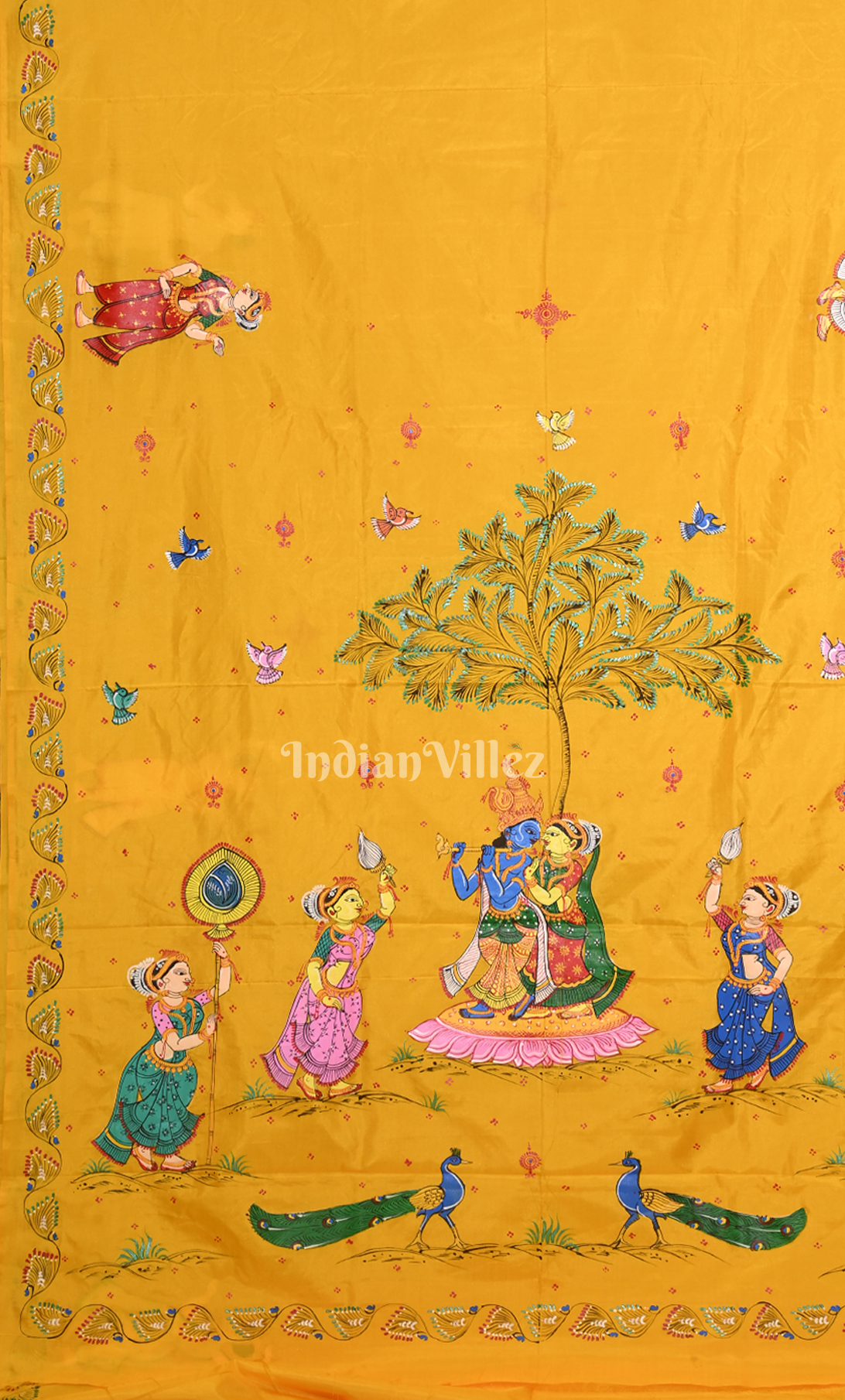 Yellow Raas Leela Hand-painted Pattachitra Saree