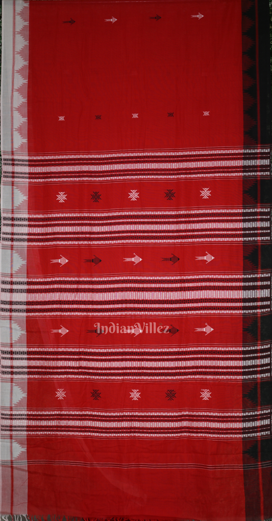 Red Black Odisha Handloom Natural Dye Kotpad Cotton Saree