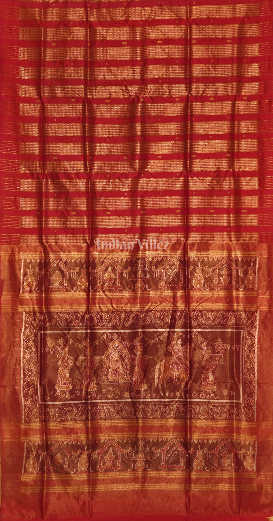 Exclusive Red Half Tissue Sambalpuri Silk Saree with Doli Barat Anchal