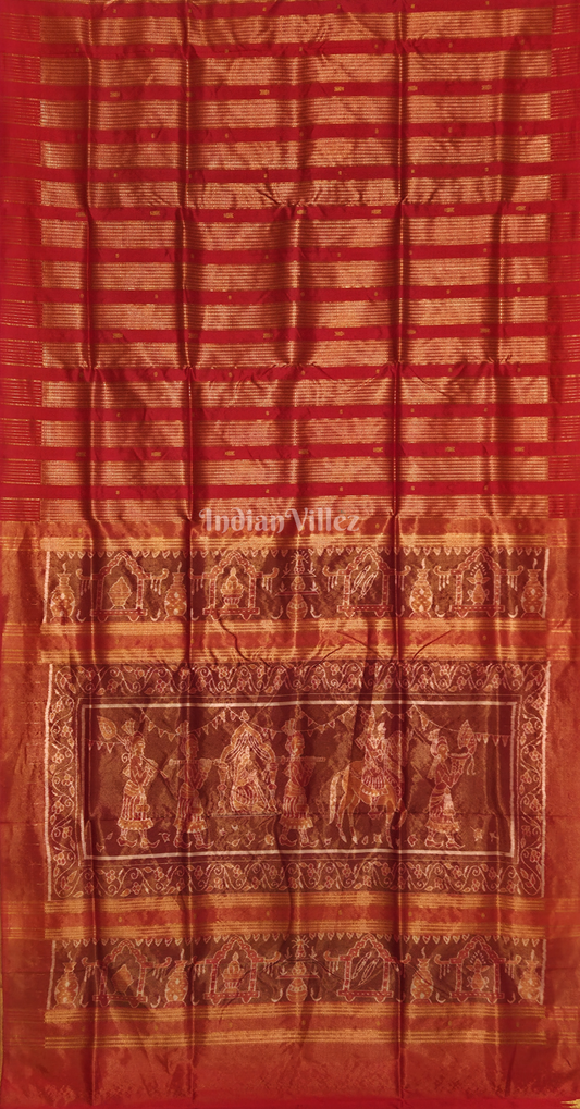 Exclusive Red Half Tissue Sambalpuri Silk Saree with Doli Barat Anchal