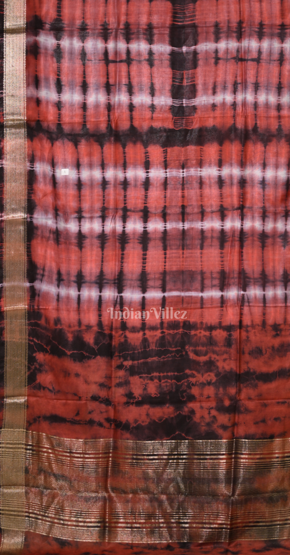 Maroon with Multicolour Block Printed Shibori Cotton Saree 