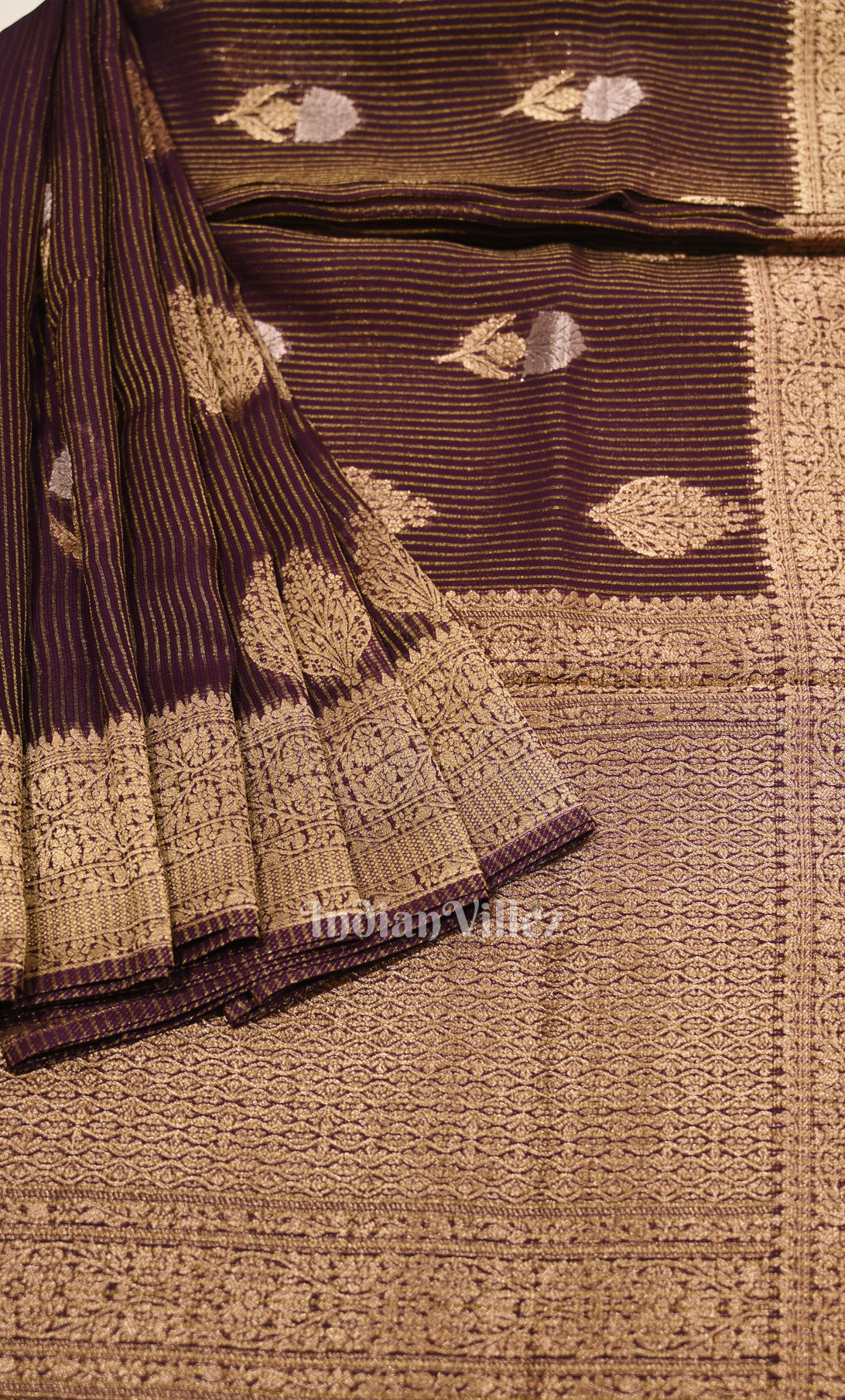 Purple Gold Pure Monga Muslin Banarasi Silk Saree with Sona Rupa Zari