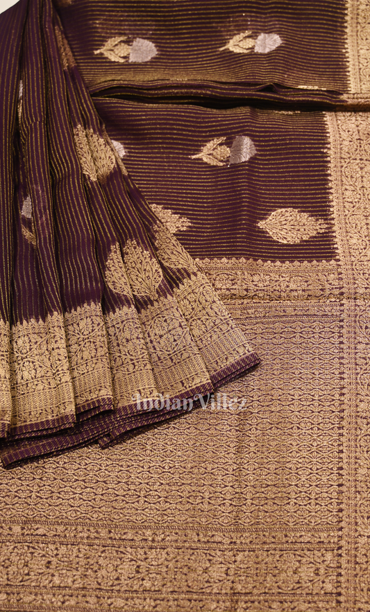 Purple Gold Pure Monga Muslin Banarasi Silk Saree with Sona Rupa Zari