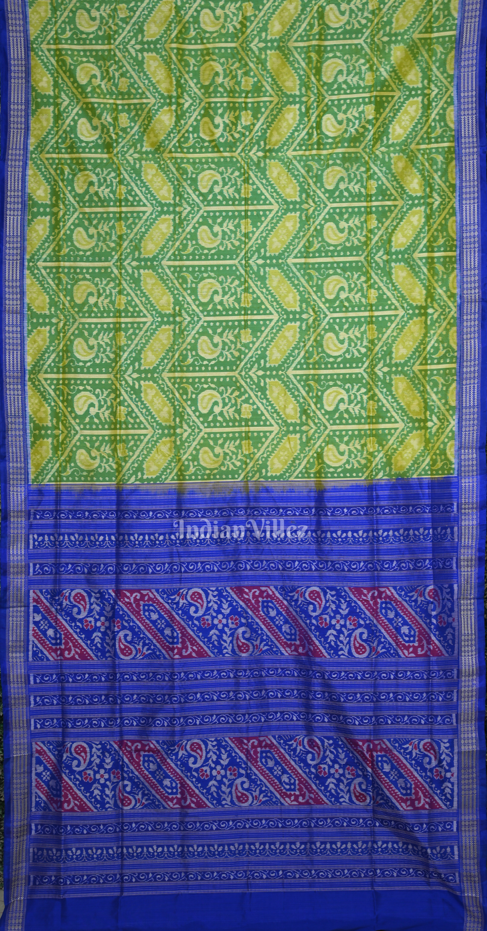 Parrot Green Royal Blue Odisha Ikat Sambalpuri Silk Saree 