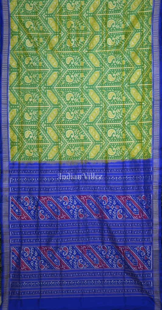 Parrot Green Royal Blue Odisha Ikat Sambalpuri Silk Saree 