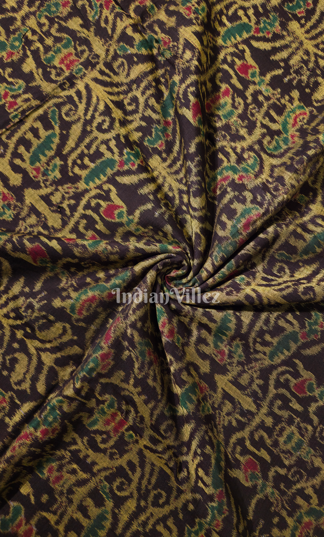 Black Yellow Jungle Theme Odisha Ikat Sambalpuri Cotton Fabric