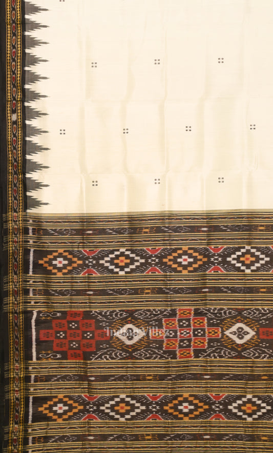 White Black Buti Odisha Ikat Khandua Silk Saree with Pasapali Anchal