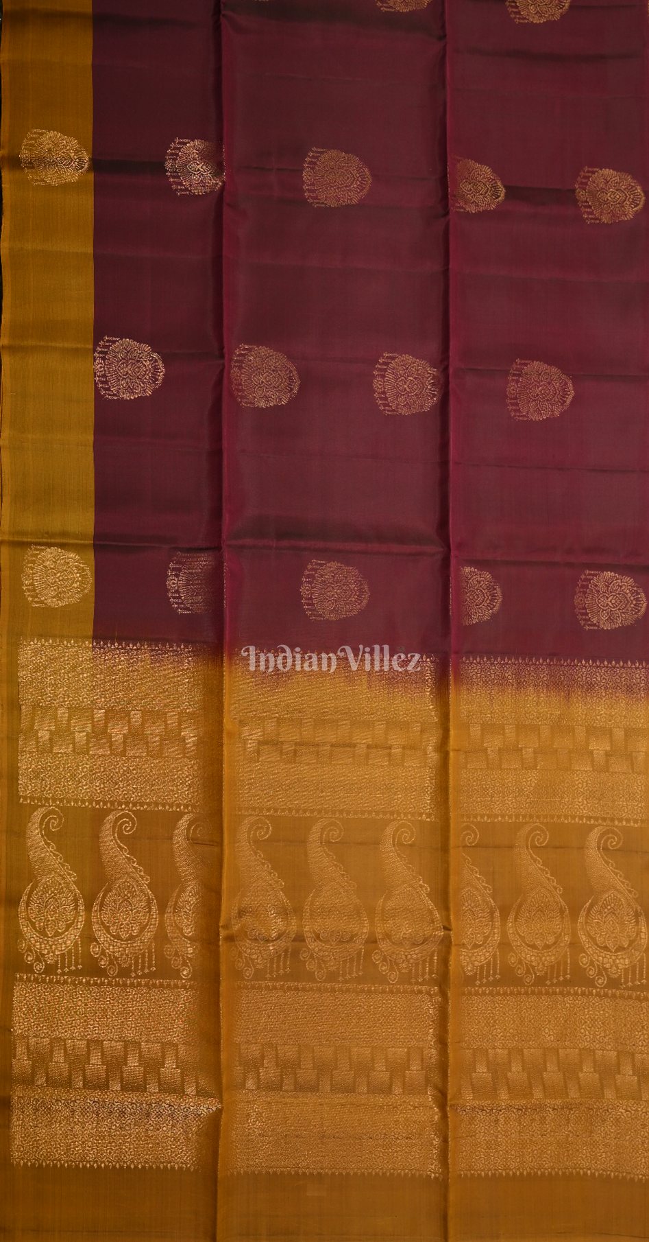 Wine Mustard Yellow Zari Pure Kanjivaram Soft Silk Saree