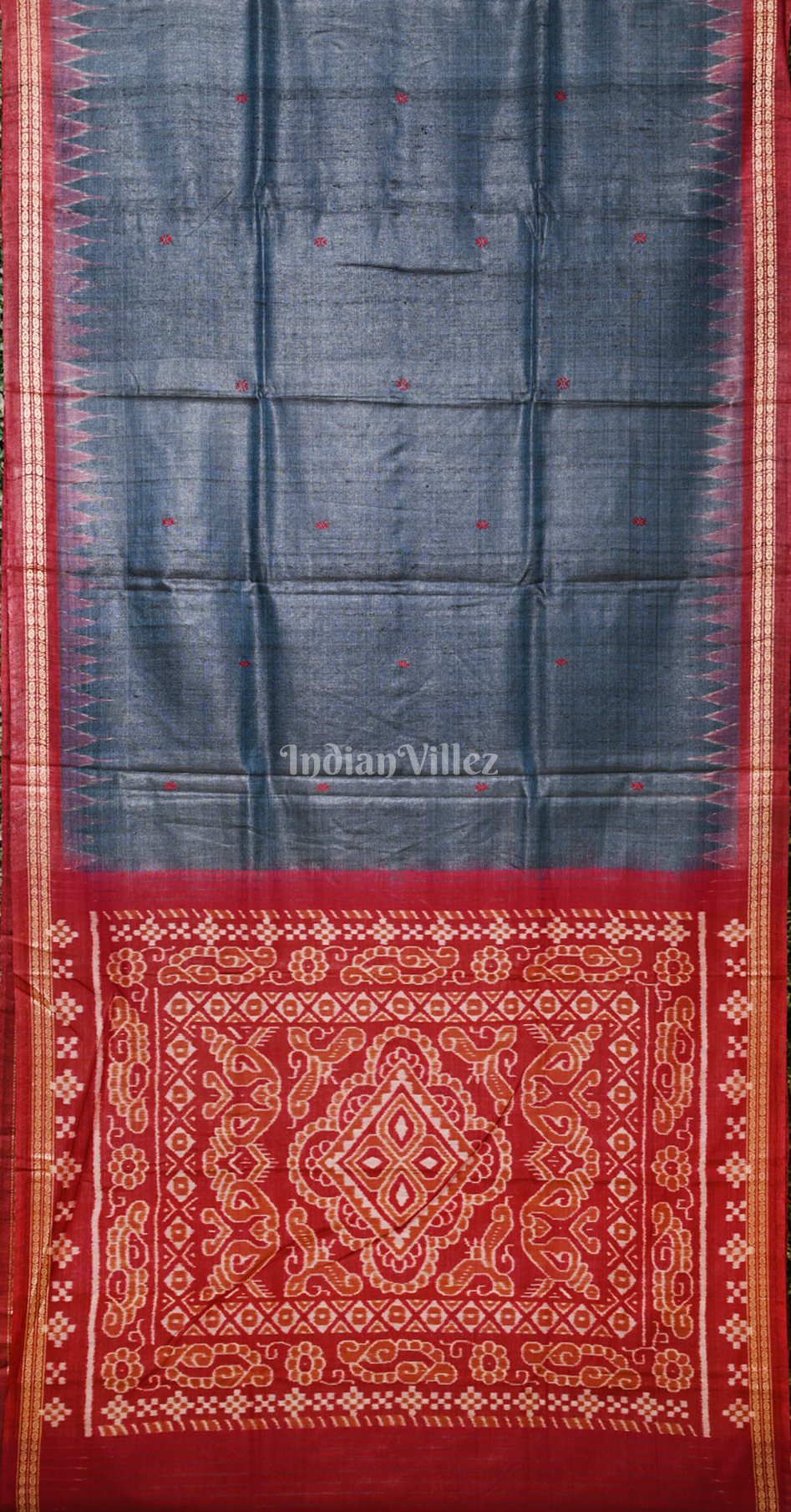 Grey Red Pasapali Border Fine Gopalpur Tussar Silk Saree
