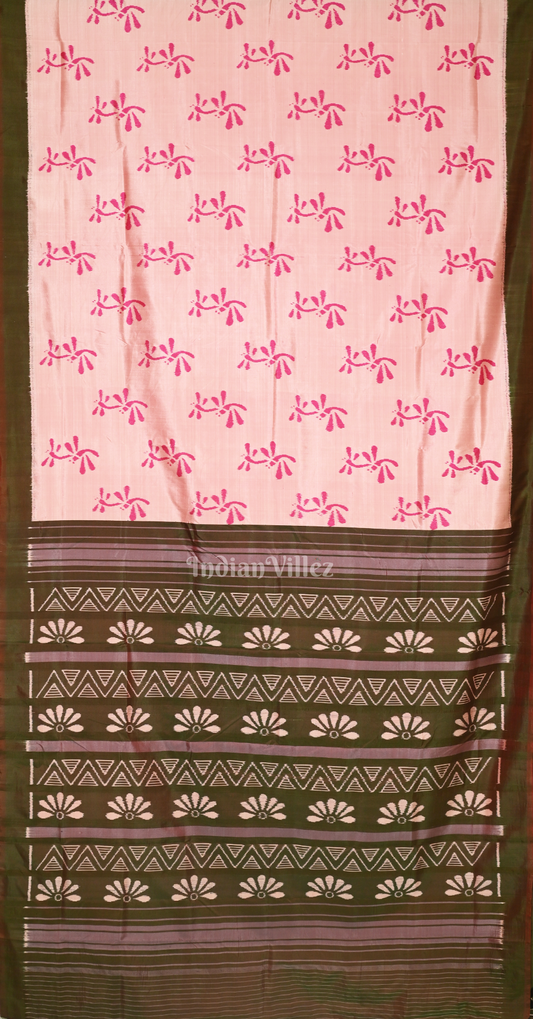 Baby Pink Moss Green Contemporary Designer Silk Saree