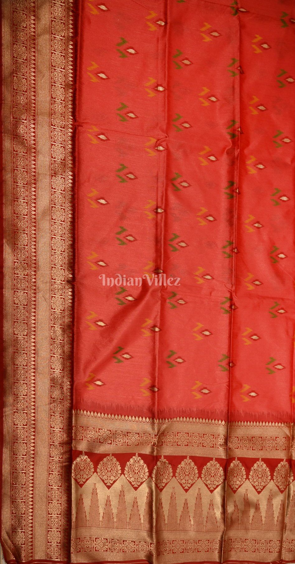 Peach Ikat Saree with Zari Border Tussar Silk