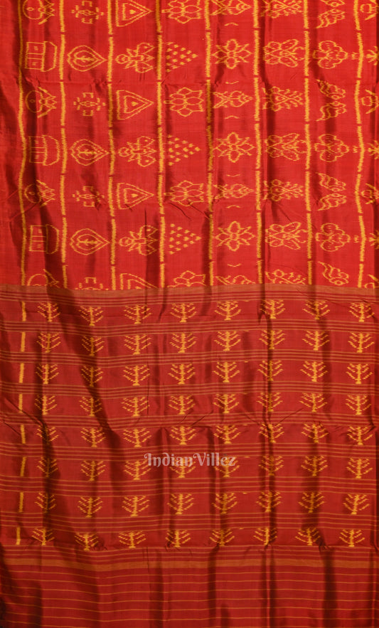 Red Maroon Nabarangi Nabakothi Odisha Ikat Contemporary Designer Silk Saree 