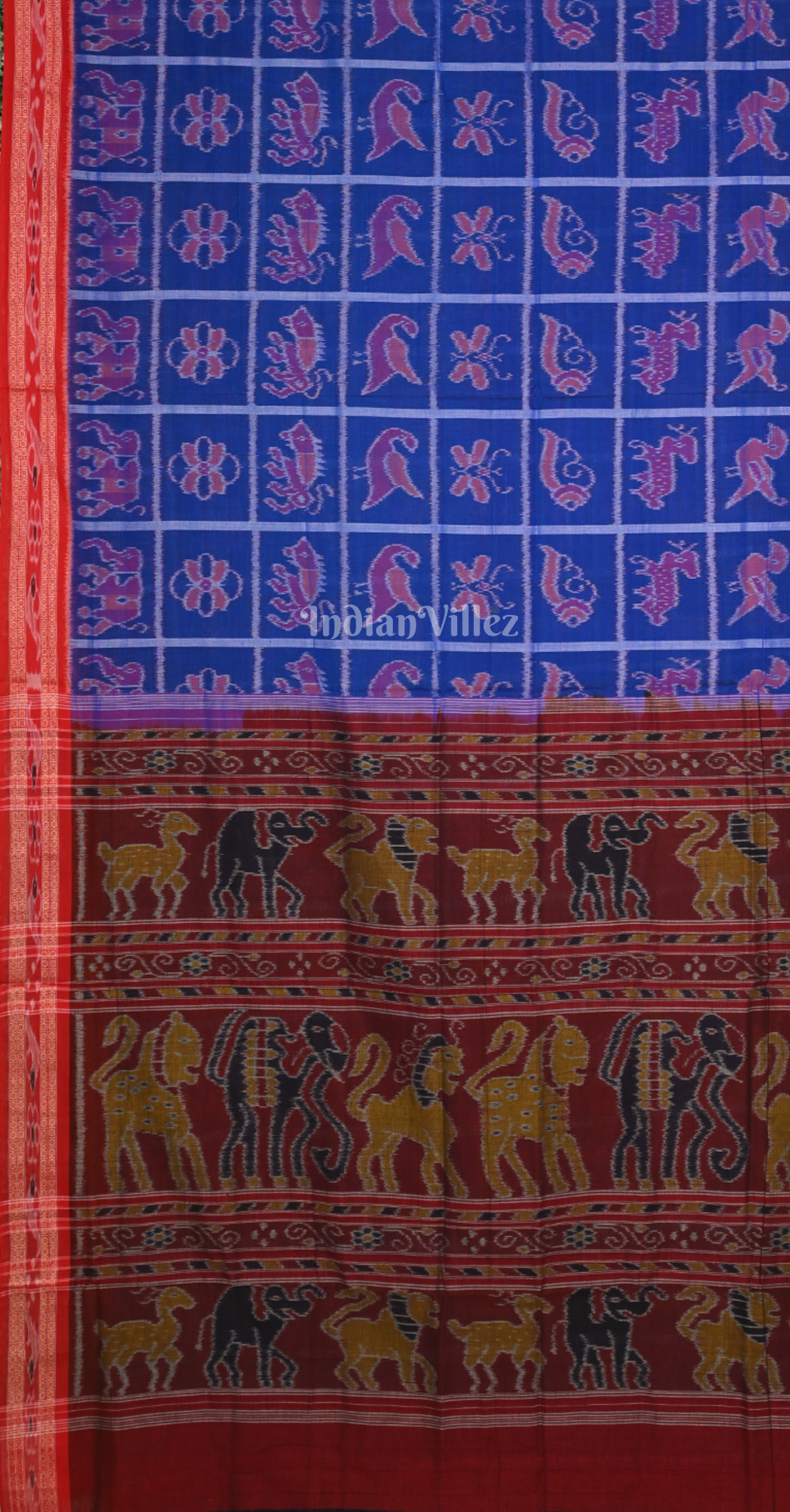 Royal Blue Maroon Nabakothi Odisha Ikat Sambalpuri Pure Cotton Saree 