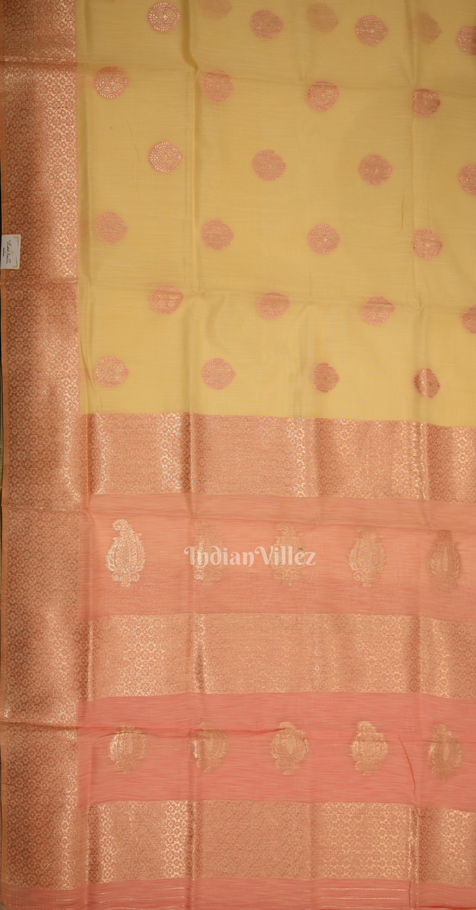 Light Yellow Baby Pink Pure Multicoloured Linen Banarasi Saree