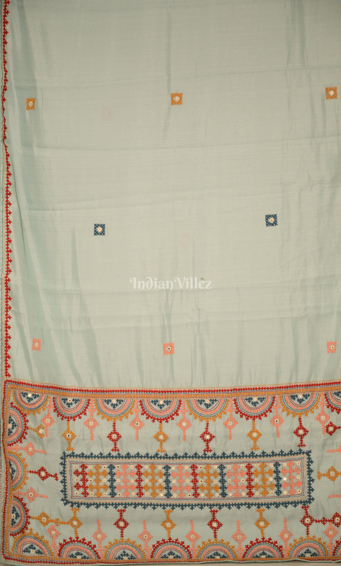 White Tussar Silk Saree with Hand Embroidery Work