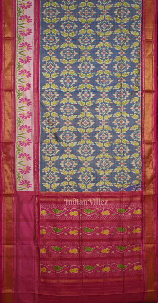 Light Blue Pink Pochampally Ikat Silk Saree 