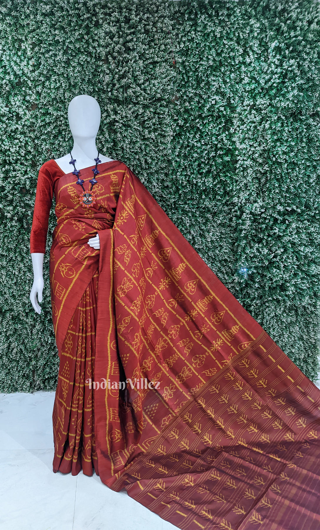 Red Maroon Nabarangi Nabakothi Odisha Ikat Contemporary Designer Silk Saree