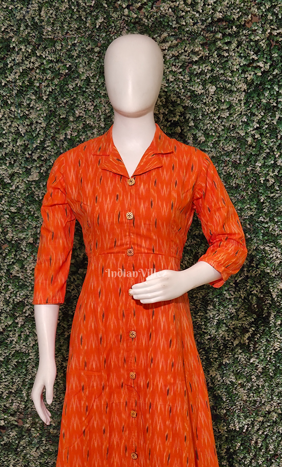 Orange Pochampally Ikat Designer Long Gown for Women 